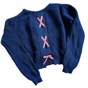 DIP Kids Knit Cotton Sweatshirt Bow Detail at Back Navy Red Sz M (8-10)
